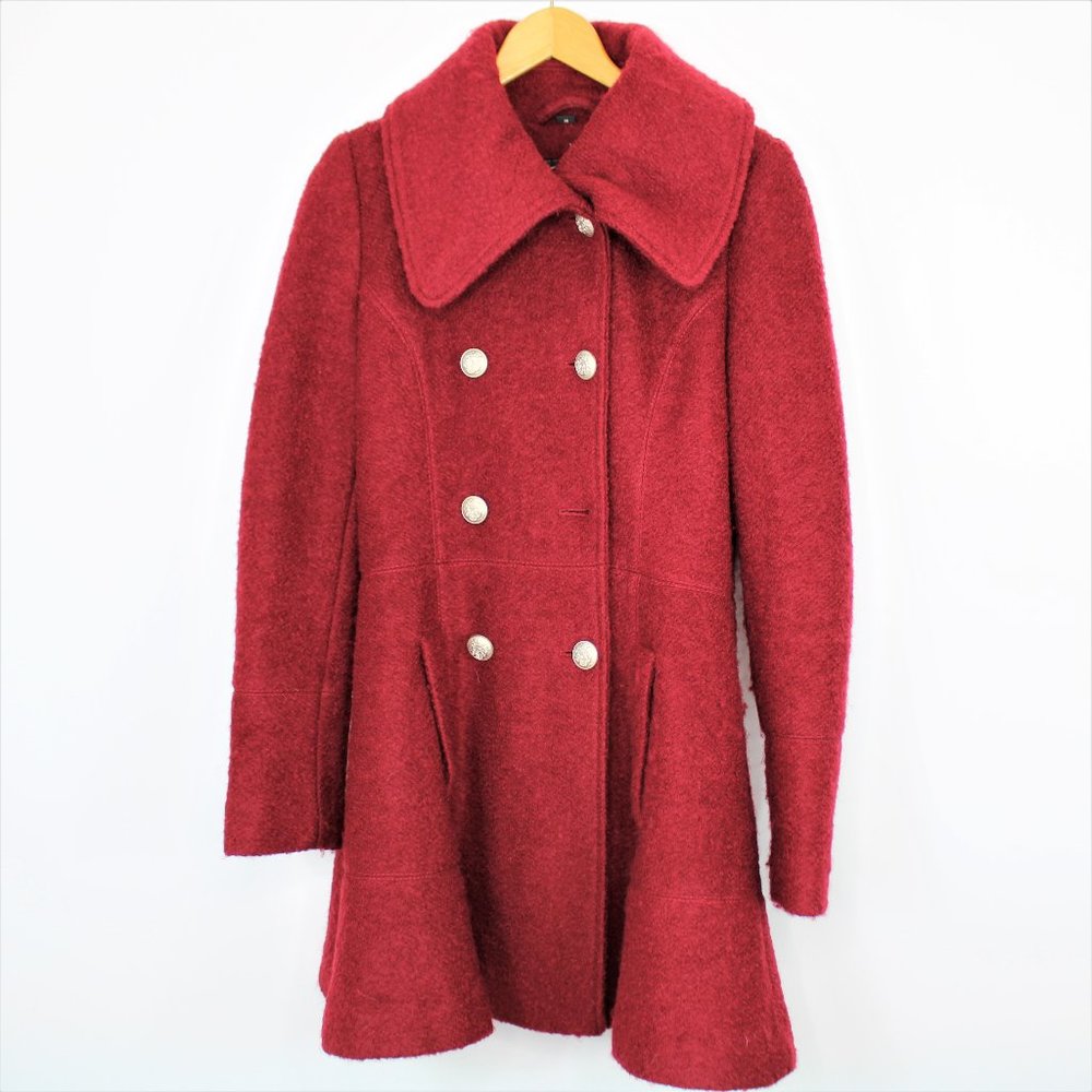 Guess Womens Red Wool Blend Peacoat (button replaced)